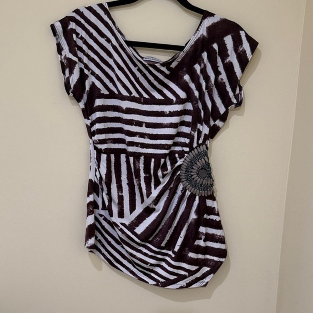 Bleeker & McDougal Women's Boho Blouse Cap sleeve Size M Stretch